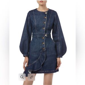 AMUR Sammy Denim Dress Size 6 Puff Sleeve Button Front Ruffle